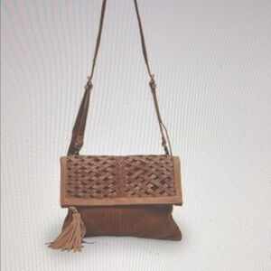 Anabaglish Ivy Suede & Leather Woven/Braided Flap Clutch Crossbody Bag